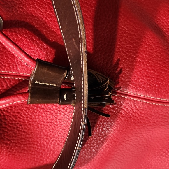 Dooney & Bourke All Weather Red Pebbled Leather Large Bucket Bag
